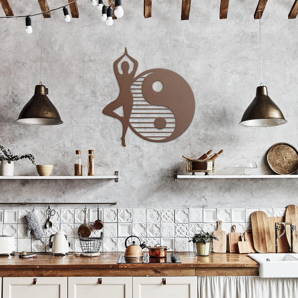 Yoga Pose Yin Yang Metal Wall Art, Meditation Decor