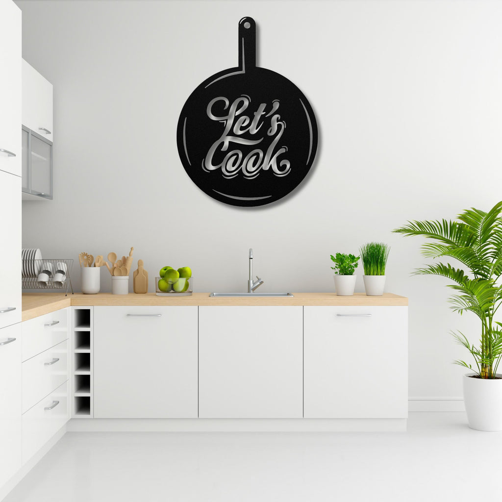Lets Cook Metal Kitchen Sign, Frying Pan Wall Art, Culinary Gift For Chef