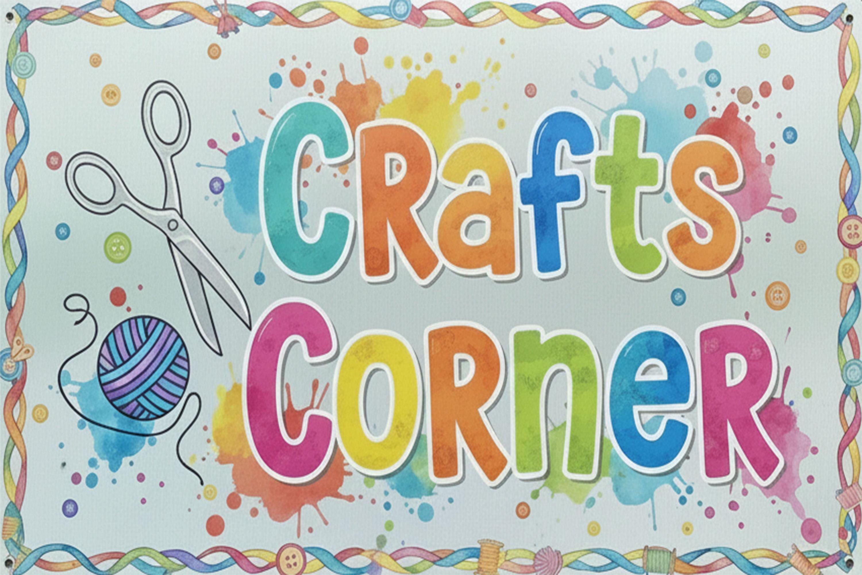 Crafts Corner Metal Sign | Colorful Craft Room Decor | Sewing Knitting Plaque | Hobby Workshop Gift | Kids Art Supplies Sign