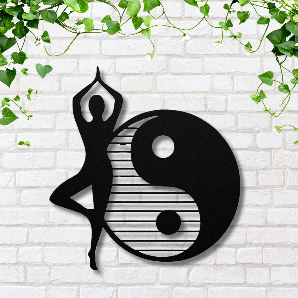Yoga Pose Yin Yang Metal Wall Art, Meditation Decor