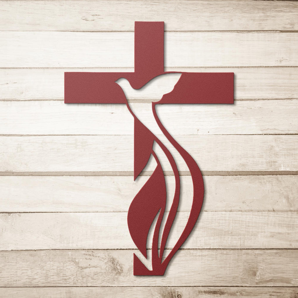 Cross Dove Metal Sign | Holy Spirit Christian Wall Art | Religious Symbol Silhouette | Baptism or Confirmation Gift