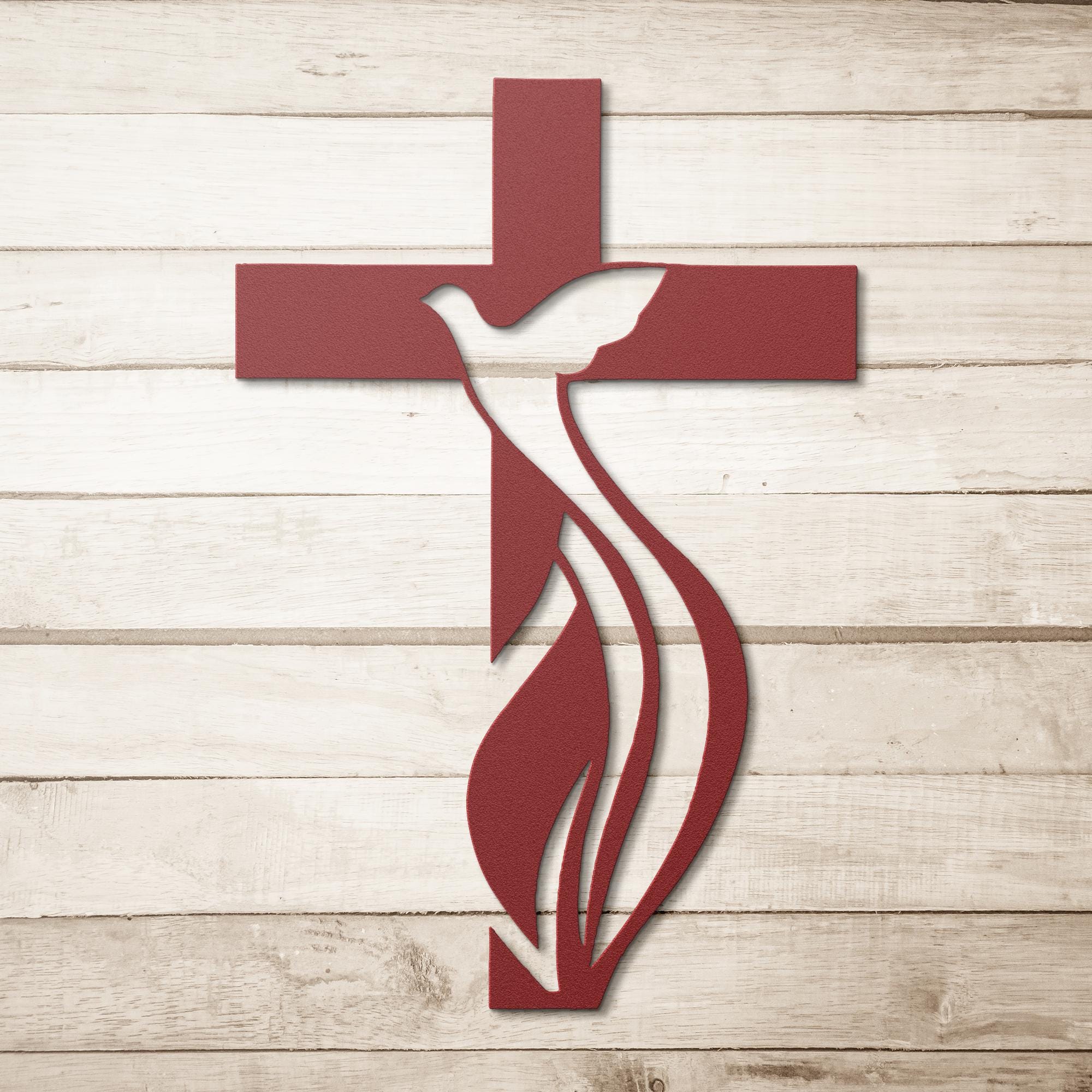 Cross Dove Metal Sign | Holy Spirit Christian Wall Art | Religious Symbol Silhouette | Baptism or Confirmation Gift
