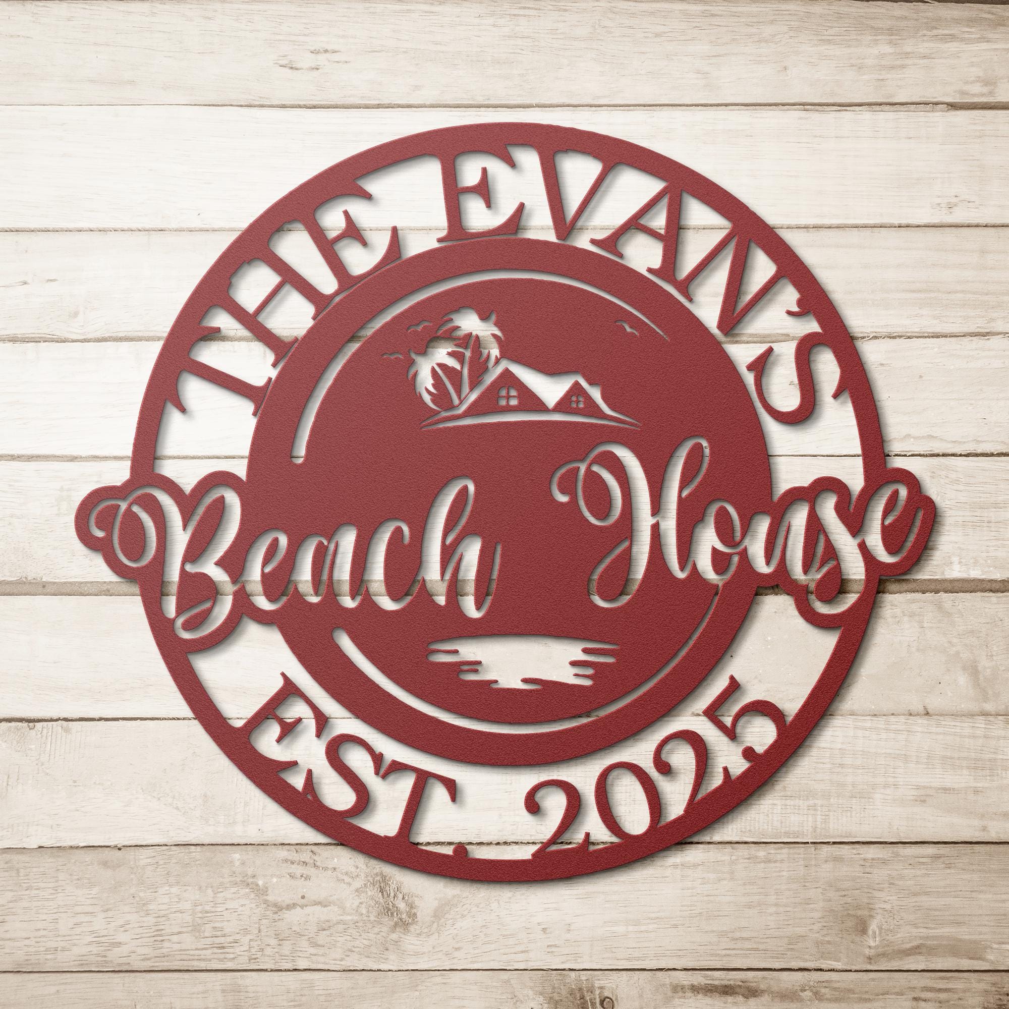 Personalized Beach House Metal Sign, Coastal Family Name Plaque, Ocean Home Decor, Custom Est. Year Gift for Vacation Home