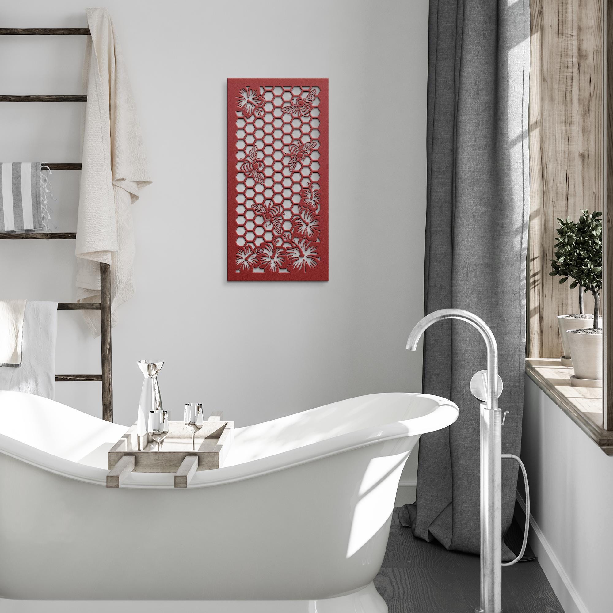 Bee Honeycomb Metal Wall Art, Flower Garden Sign, Nature Hexagon Decor, Bee Keeper Gift