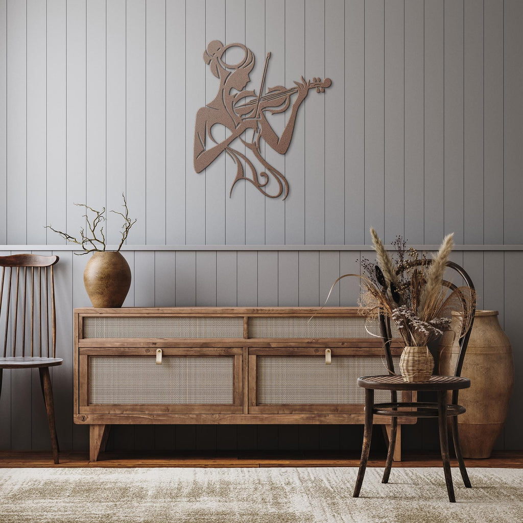 Feminine Violin Player Metal Wall Art, Music Lover Gift, Silhouette Musician Sign, Abstract Lady Die Cut Home Decor, Indoor/Outdoor