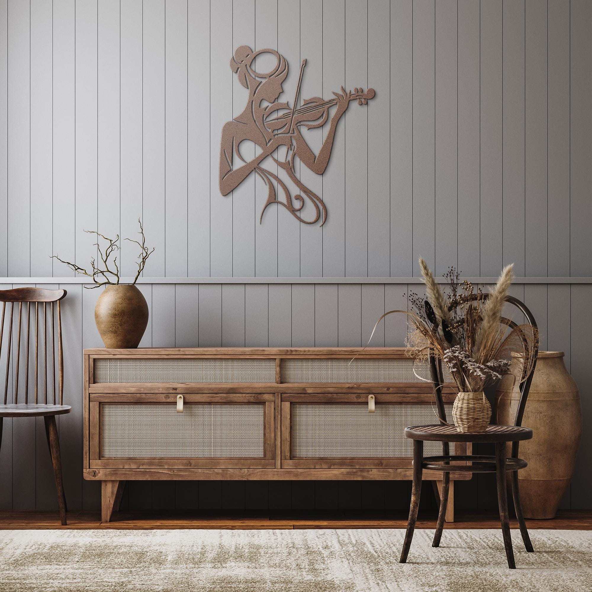 Feminine Violin Player Metal Wall Art, Music Lover Gift, Silhouette Musician Sign, Abstract Lady Die Cut Home Decor, Indoor/Outdoor