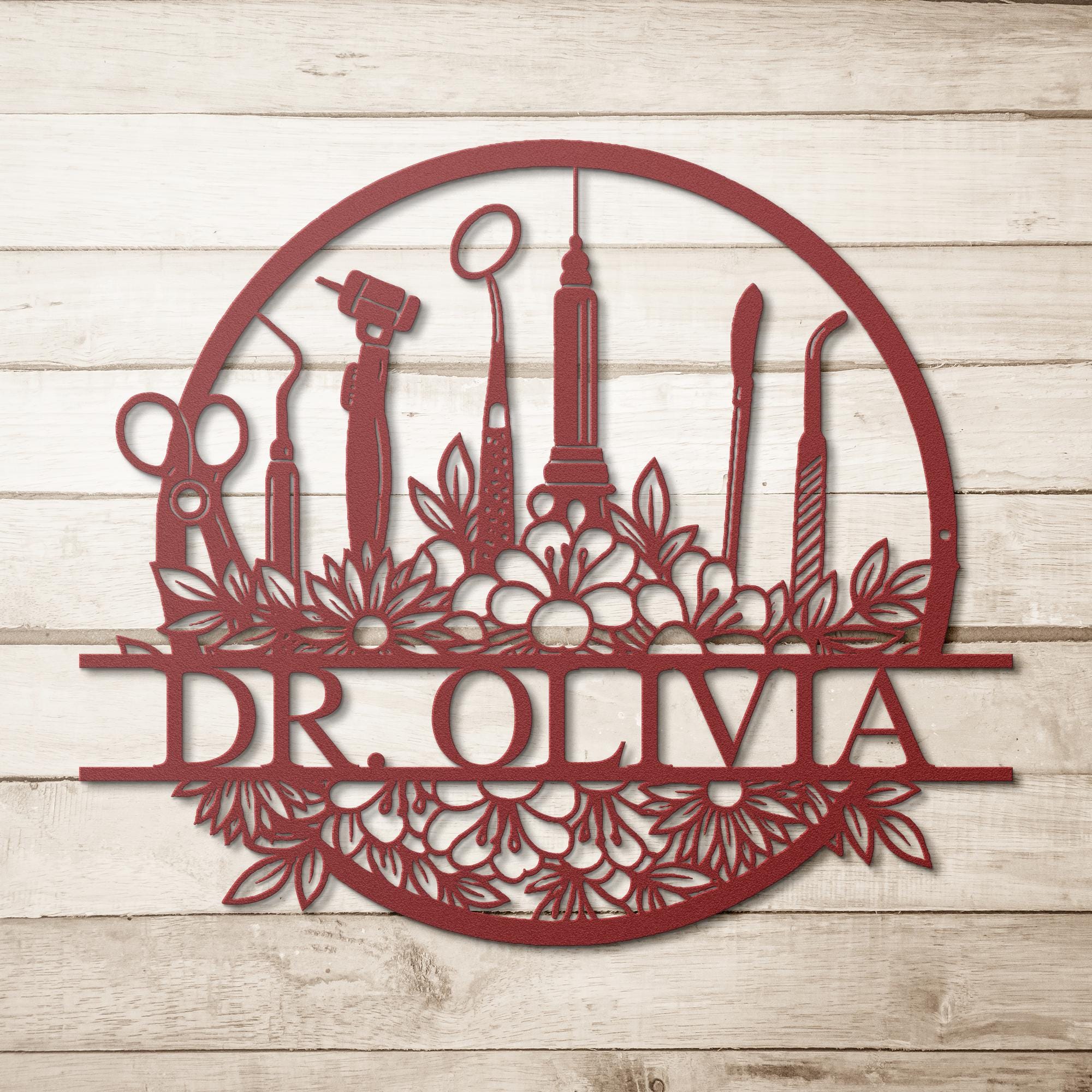 Personalized Dentist Metal Sign, Floral Dental Office Decor