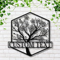 Personalized Cherry Blossom Sign, Metal Tree of Life Art, Custom Flower Decor, Hexagon Die Cut Wall Art, Unique Home Decor Gift