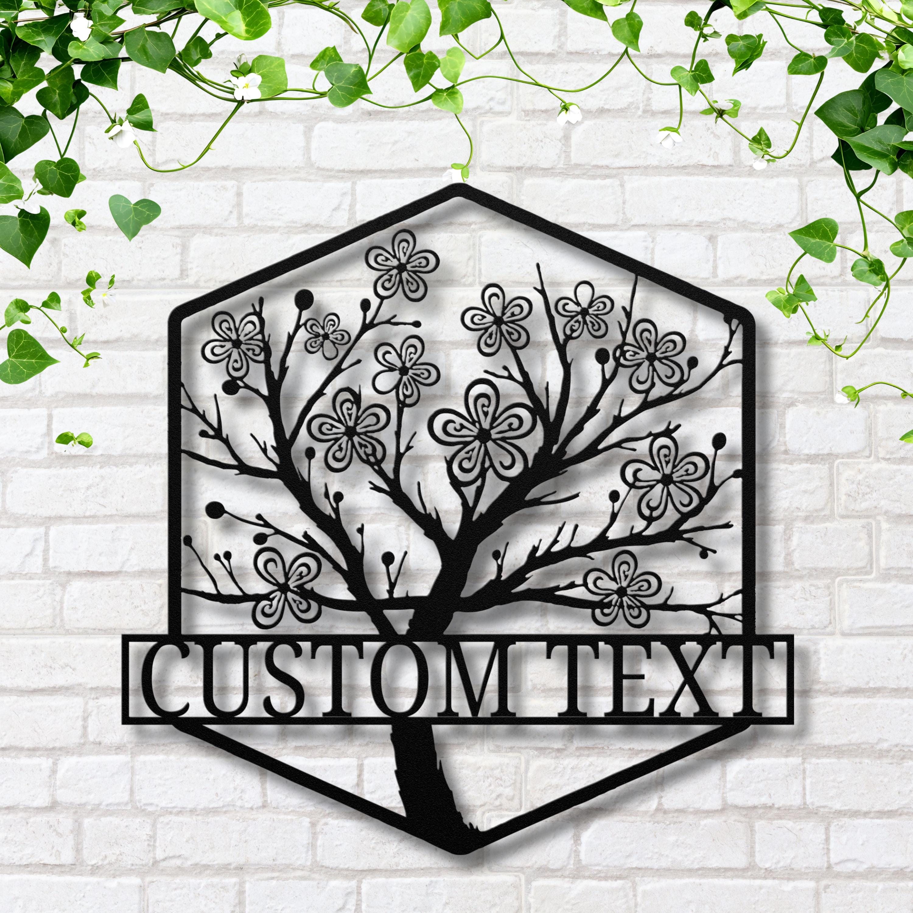 Personalized Cherry Blossom Sign, Metal Tree of Life Art, Custom Flower Decor, Hexagon Die Cut Wall Art, Unique Home Decor Gift