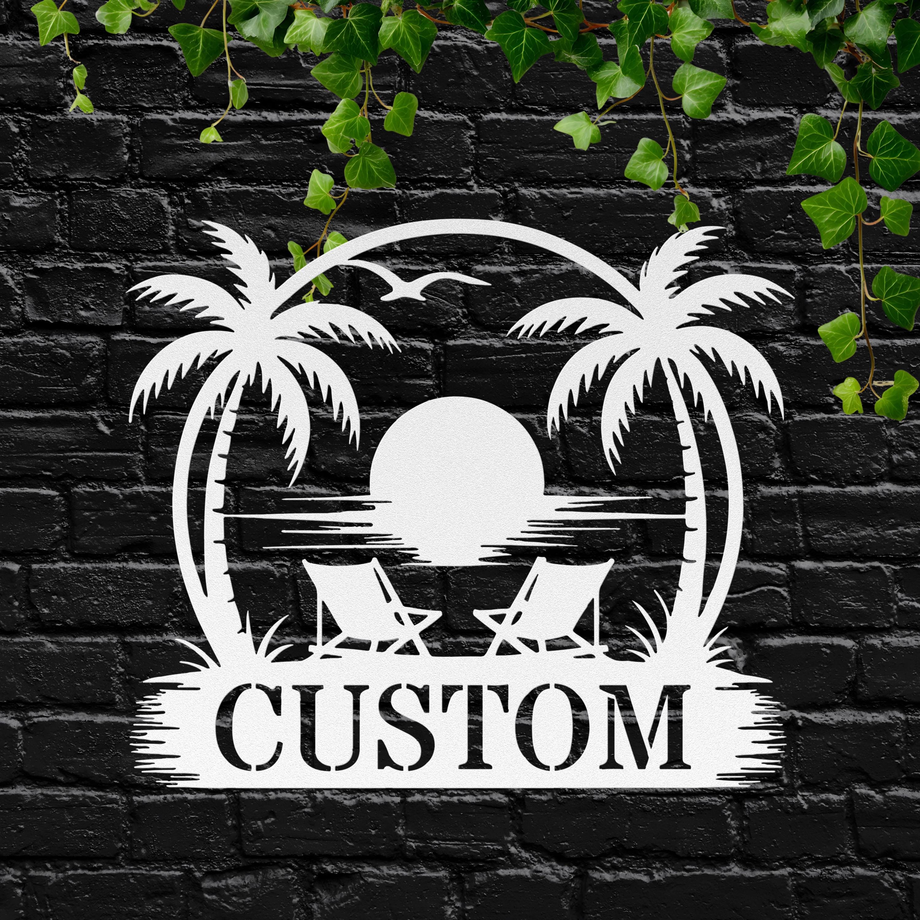 Personalized Beach House Sign - Custom Metal Plaque | Tropical Sunset Decor