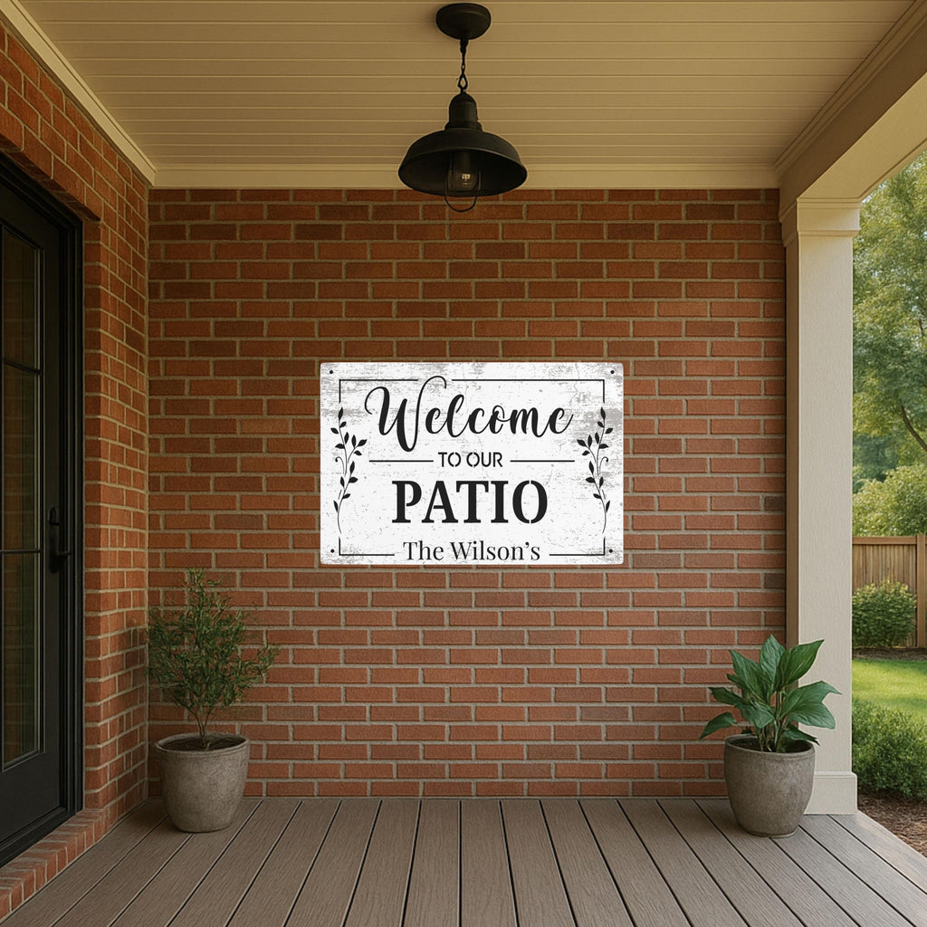 Personalized Welcome Patio Metal Sign, Rustic Farmhouse Outdoor Decor