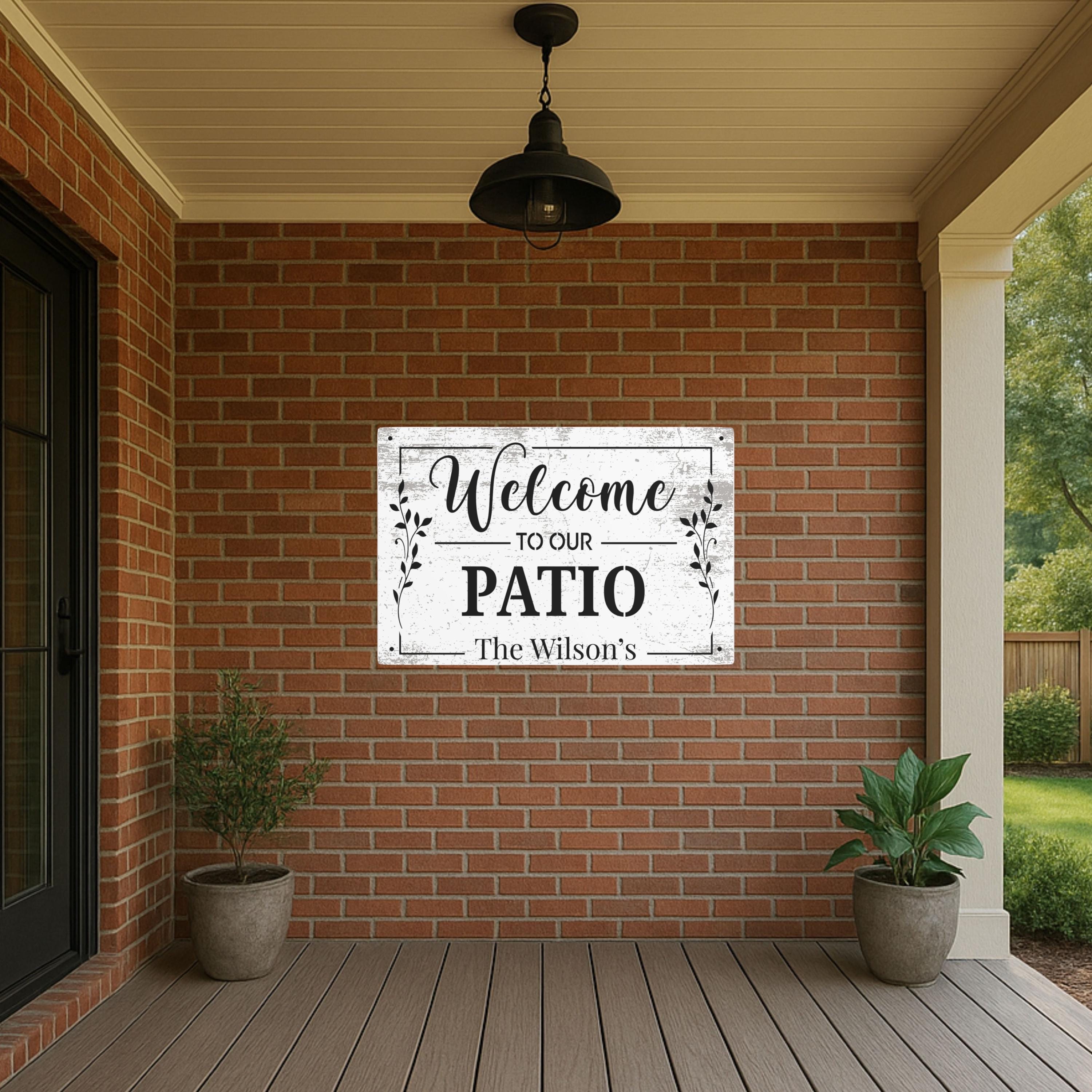 Personalized Welcome Patio Metal Sign, Rustic Farmhouse Outdoor Decor