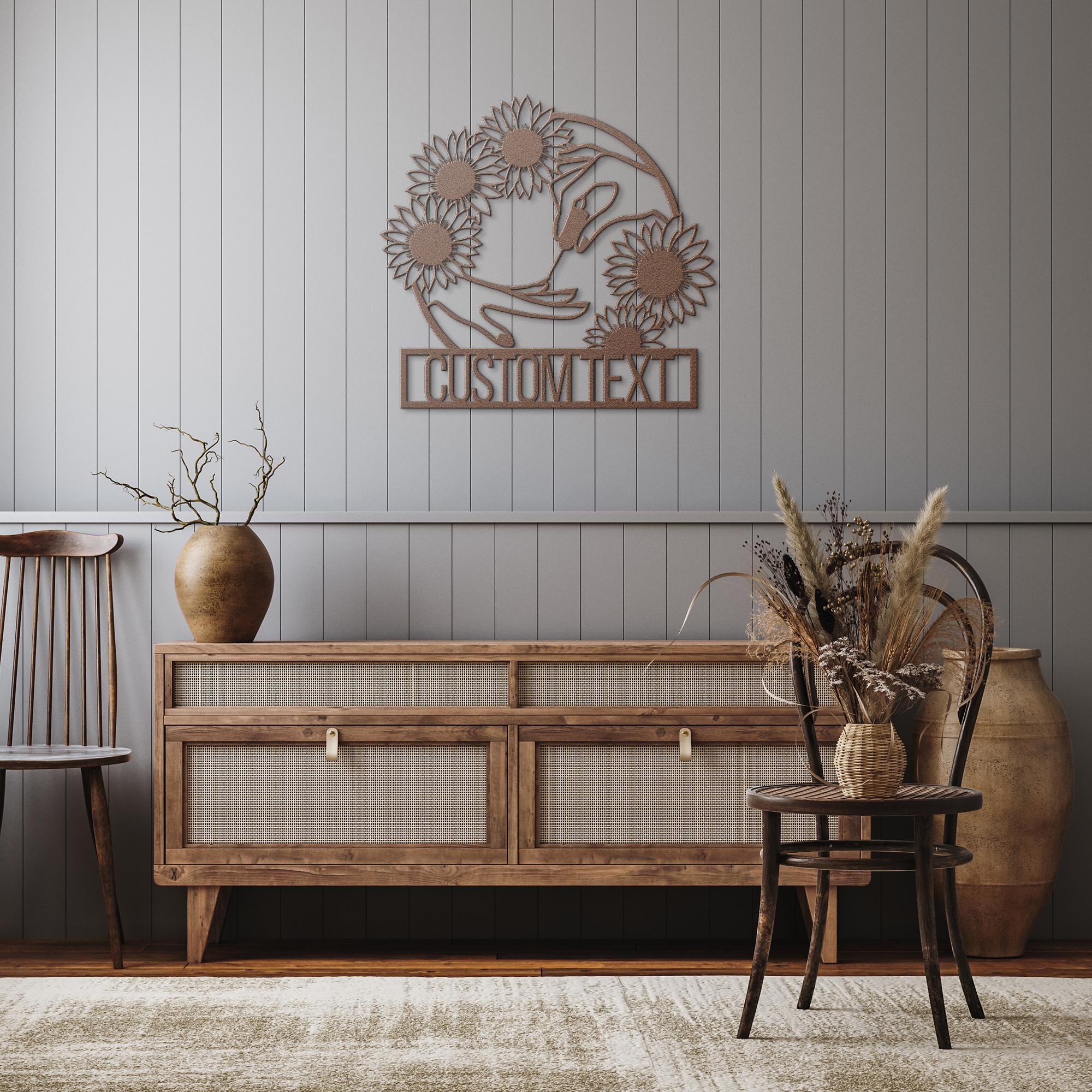 Personalized Nail Salon Metal Sign, Sunflower Hand Line Art