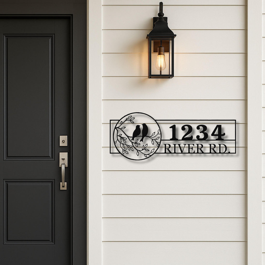 Personalized Address Sign Love Birds | Custom House Number & Street Name Metal Art | Outdoor Die Cut Home Gift
