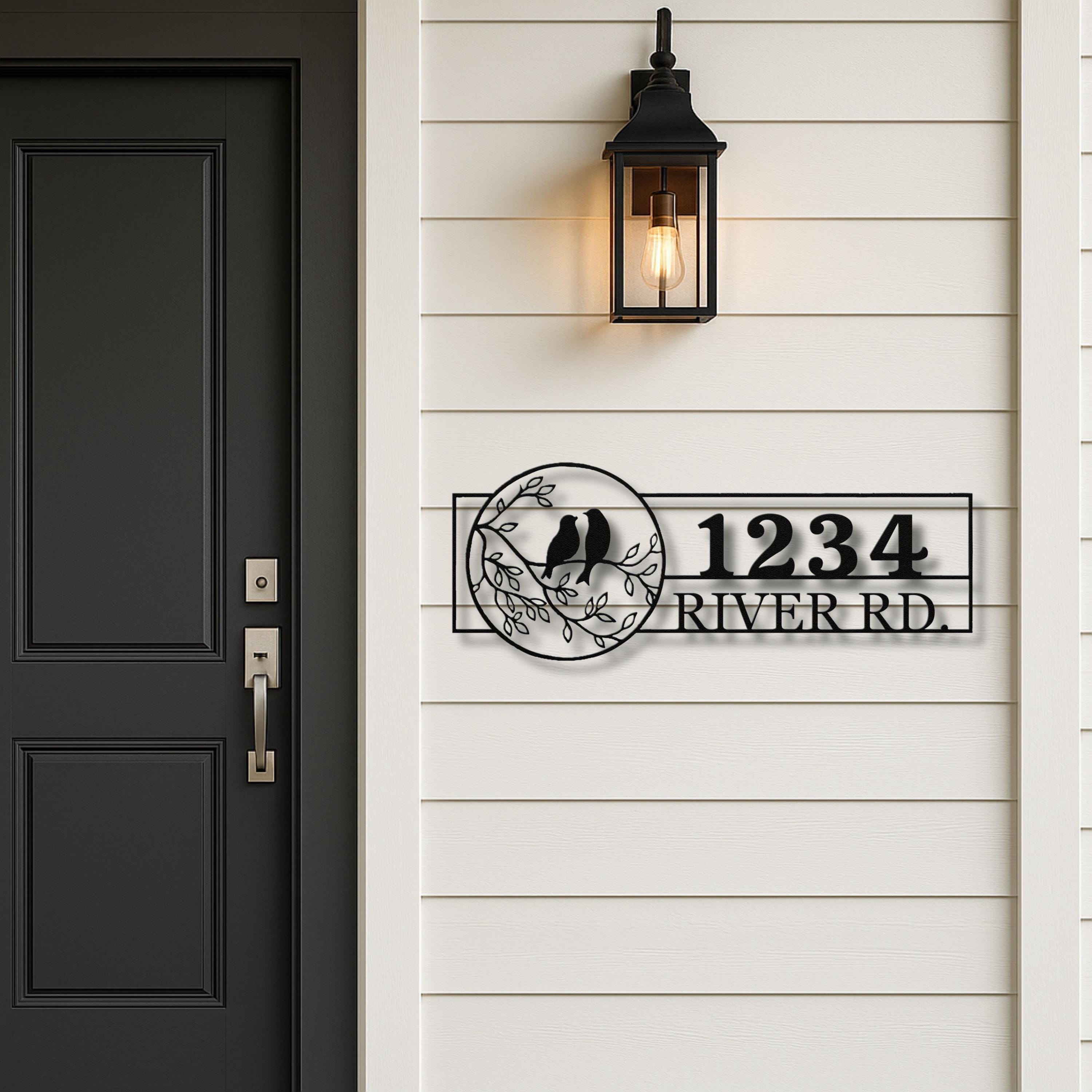 Personalized Address Sign Love Birds | Custom House Number & Street Name Metal Art | Outdoor Die Cut Home Gift