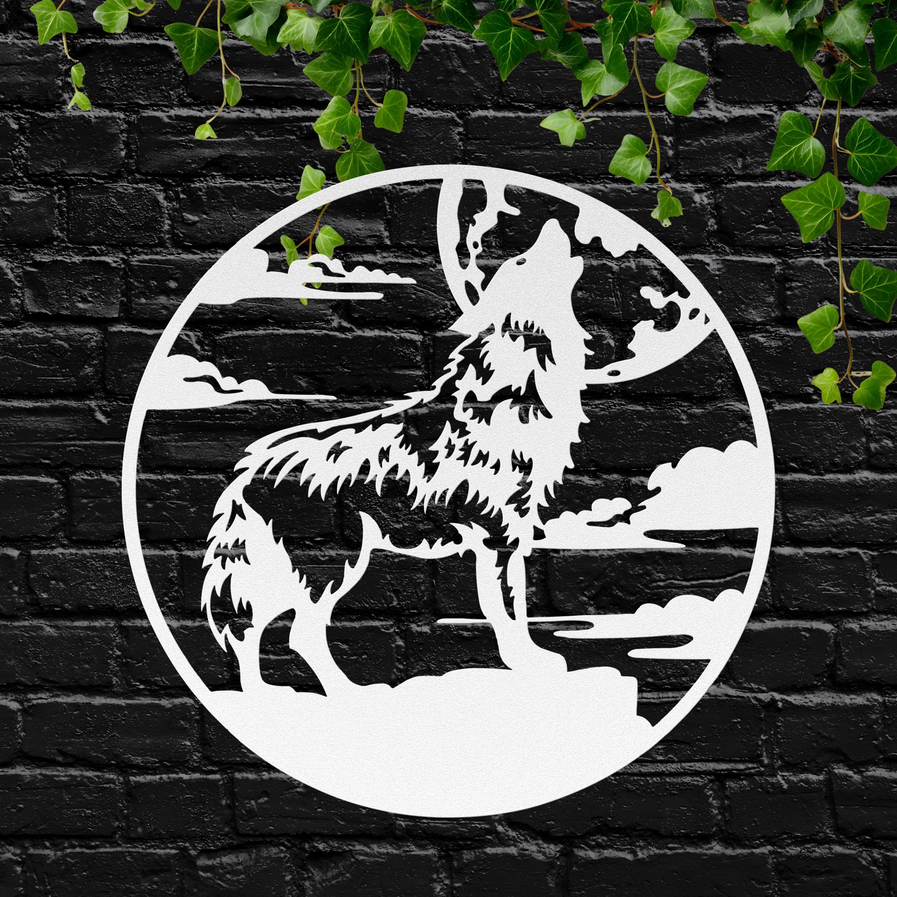 Howling Wolf Metal Wall Art, Full Moon Sign, Wildlife Decor, Cabin Lodge Gift