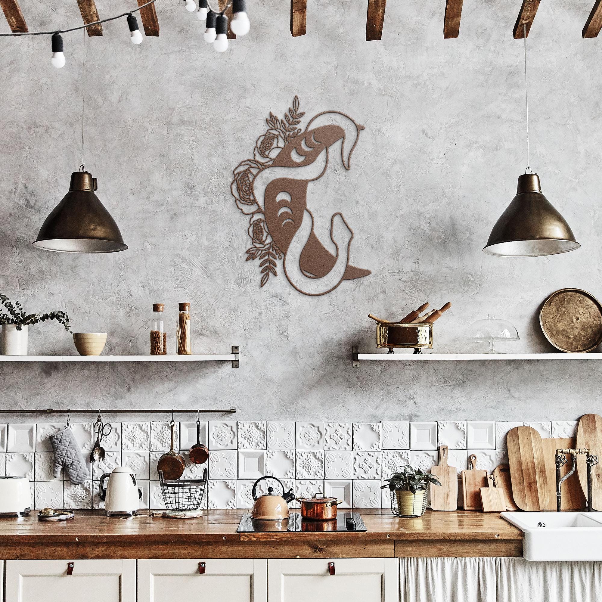 Celestial Snake Moon Metal Wall Art, Floral Serpent Sign, Mystic Occult Decor, Gothic Gift