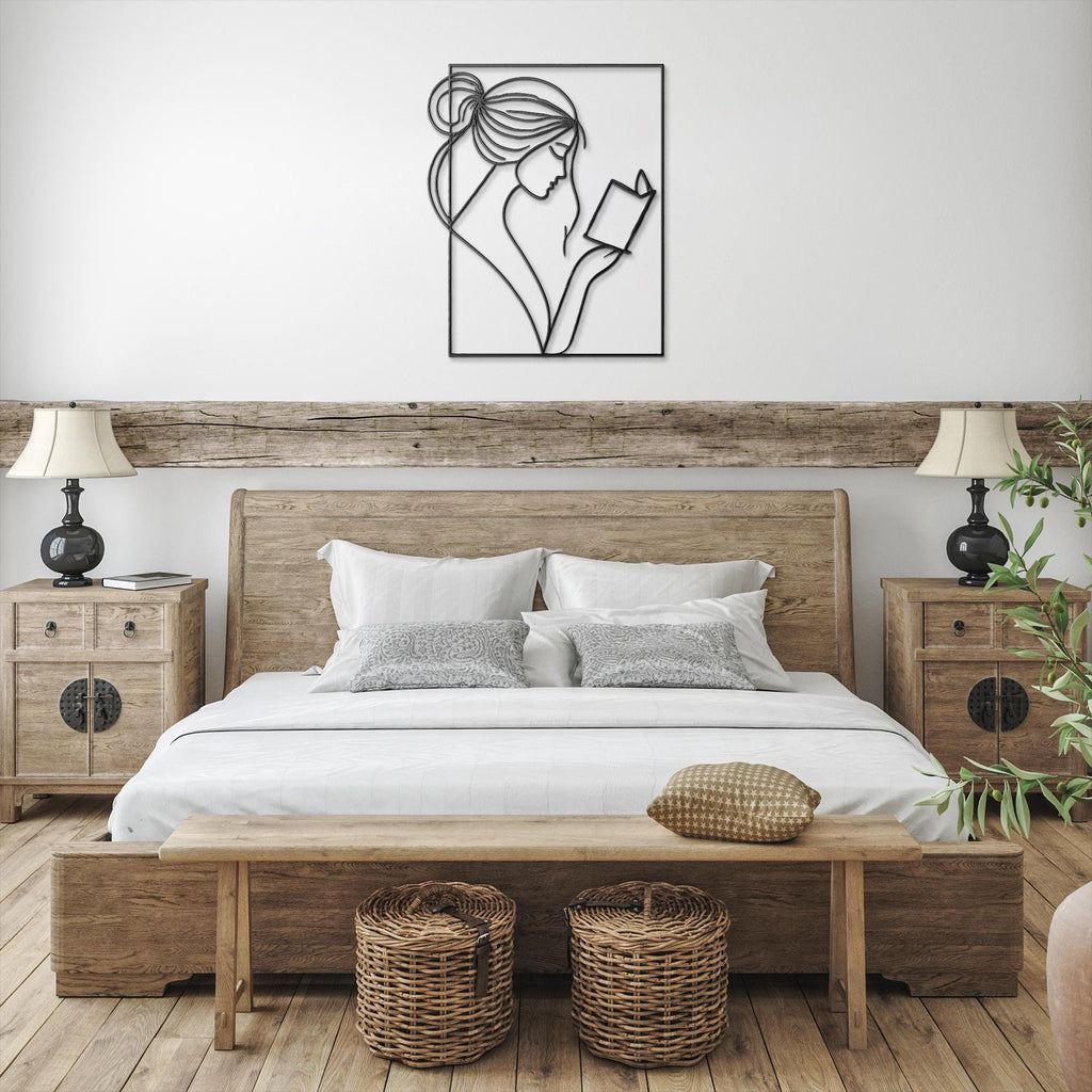Woman Reading Metal Wall Art, Minimalist Line Art, Librarian Gift