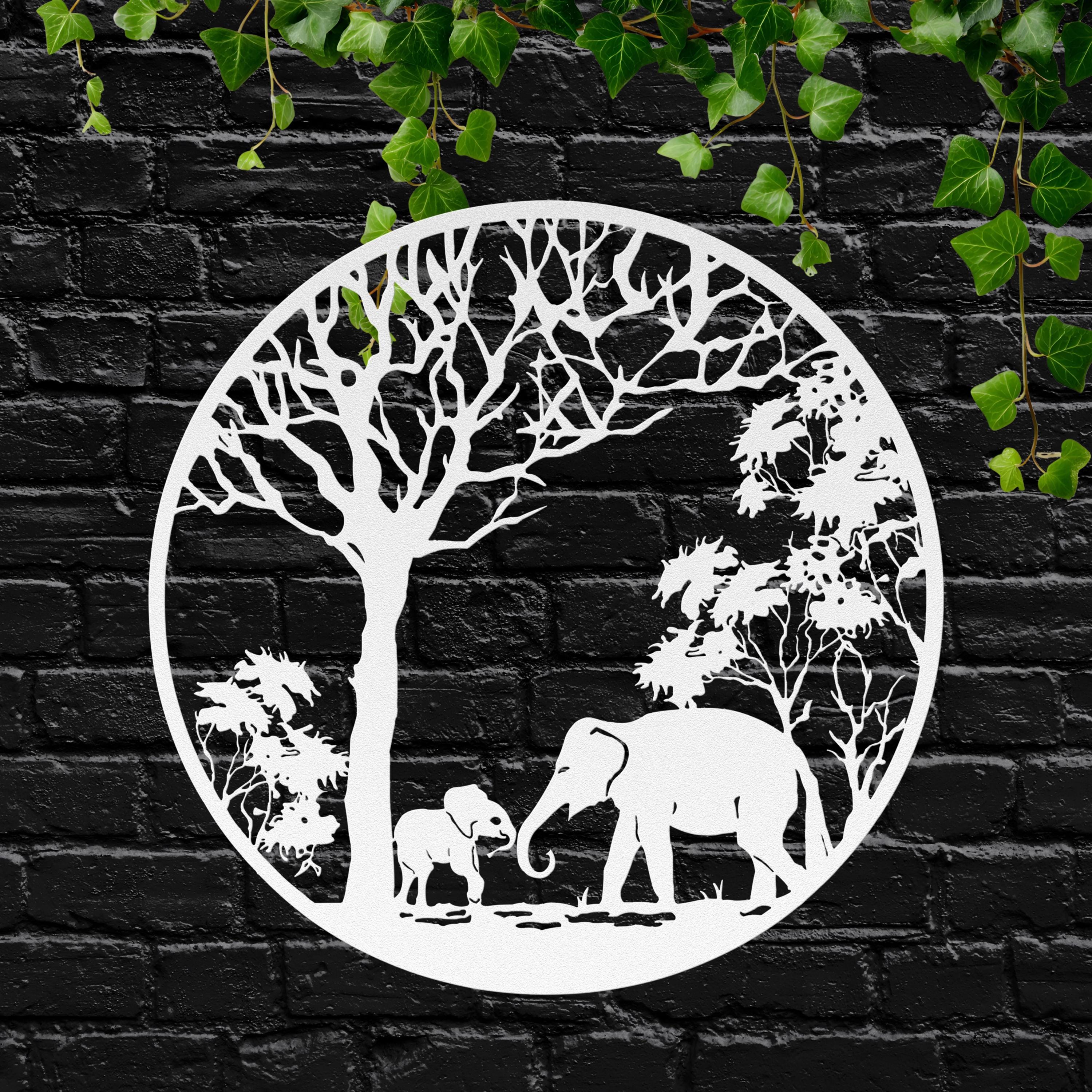 Elephant Mother and Calf Metal Art | African Safari Die Cut Sign | Nature Silhouette Nursery Decor | Family Wildlife Gift
