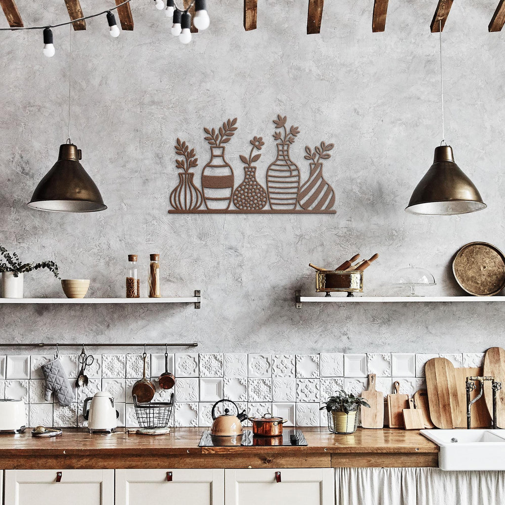 Flower Vases on Shelf Metal Wall Art | Modern Floral Decor | Minimalist Farmhouse Sign | Botanical Die Cut Gift