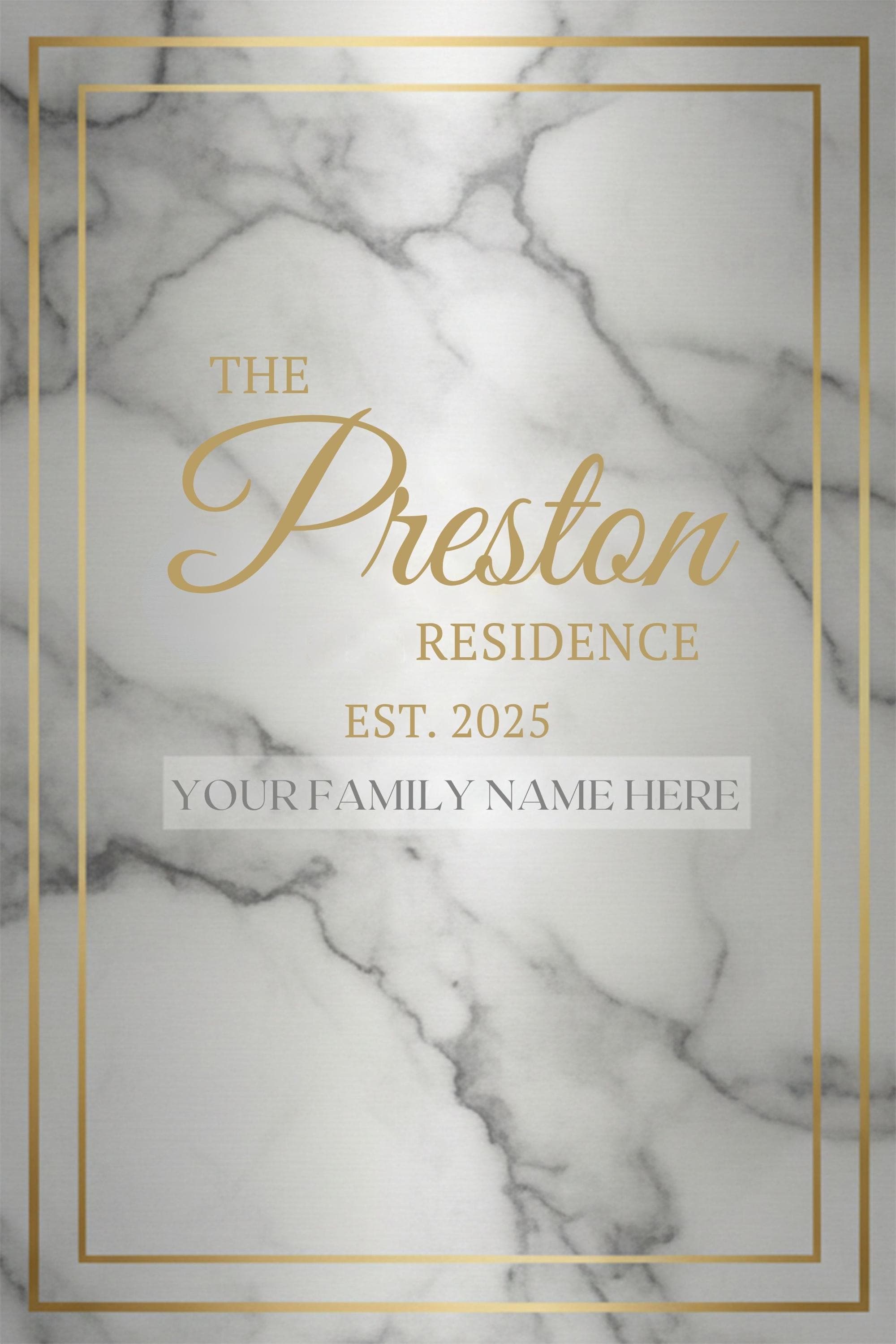 Custom Metal Sign - Personalized Family Name Marble Gold Plaque | Luxury Home Decor