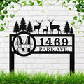 Deer Family Monogram Address Sign, Personalized Metal Yard Stake, Custom House Number Plaque, Woodland Rustic New Home Gift