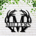 Custom Antler Monogram Metal Sign, Personalized Family Last Name Plaque, Rustic Wall Art