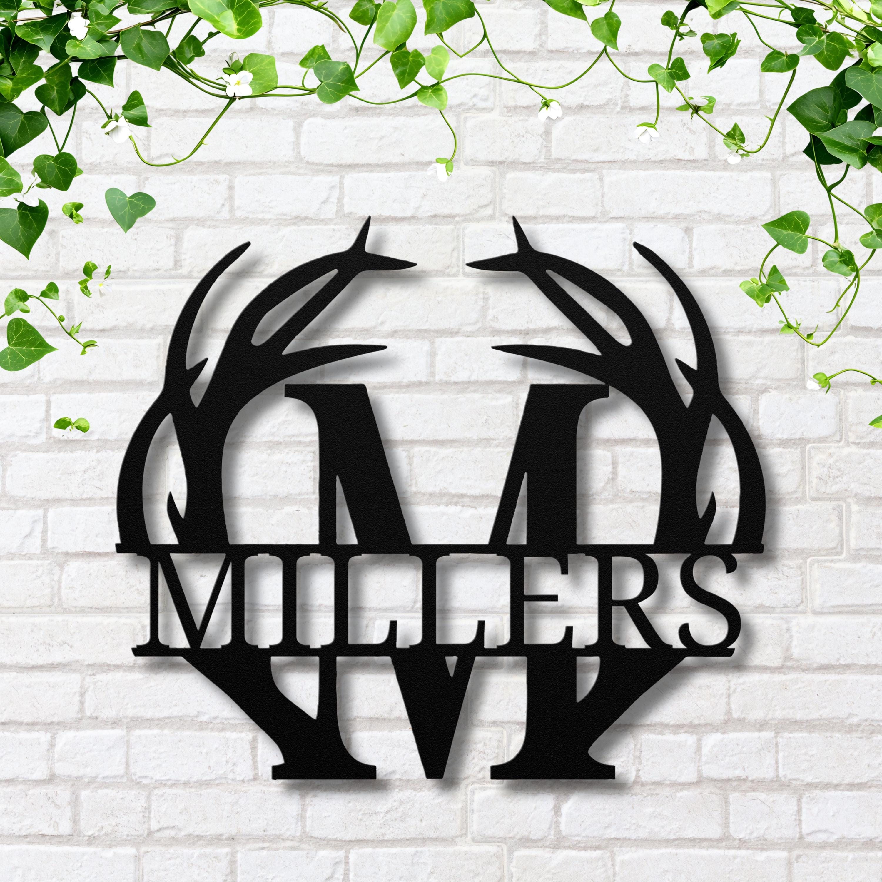 Custom Antler Monogram Metal Sign, Personalized Family Last Name Plaque, Rustic Wall Art