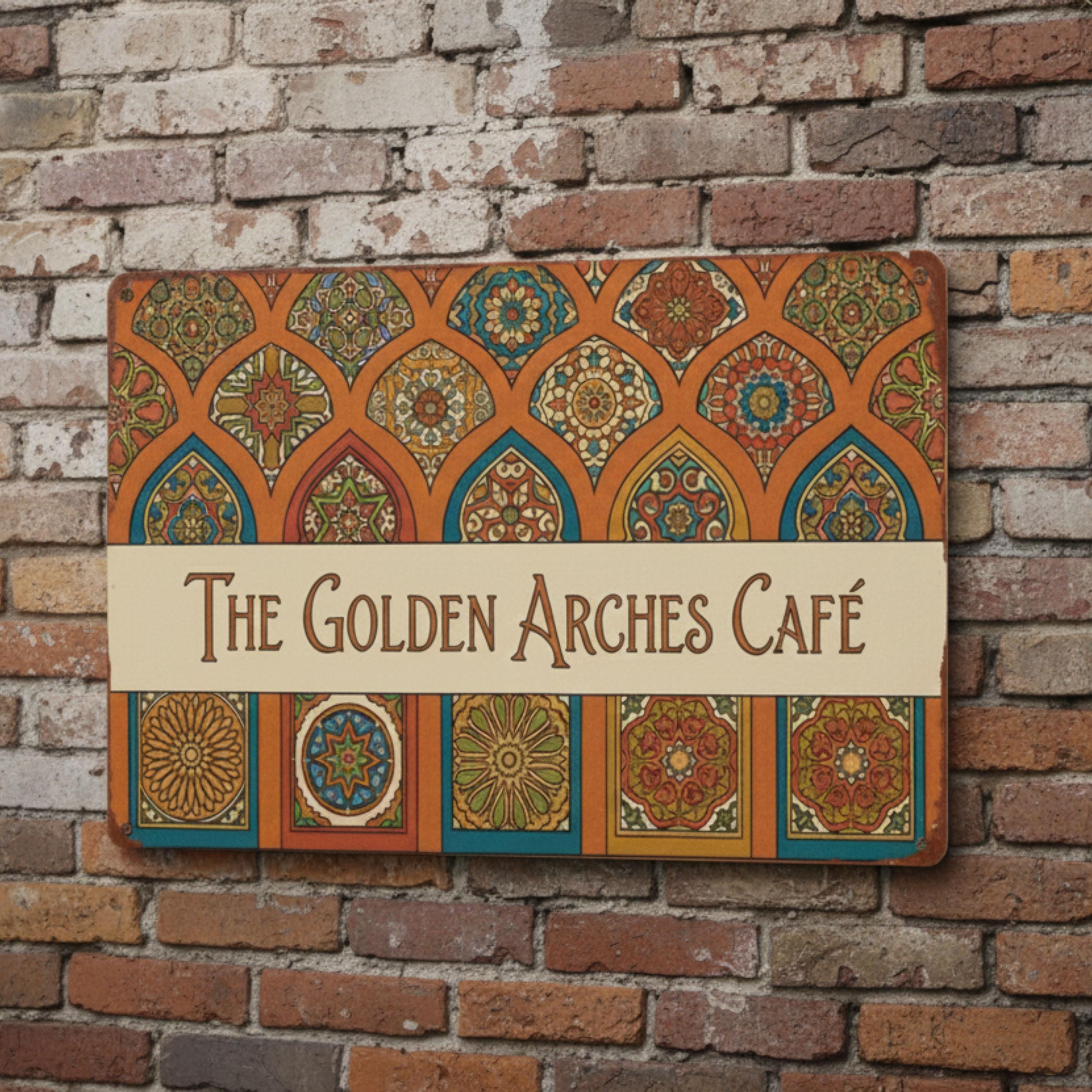 Custom Cafe Metal Sign, Moroccan Pattern Restaurant Plaque, Coffee Shop Wall Art, Boho Decor