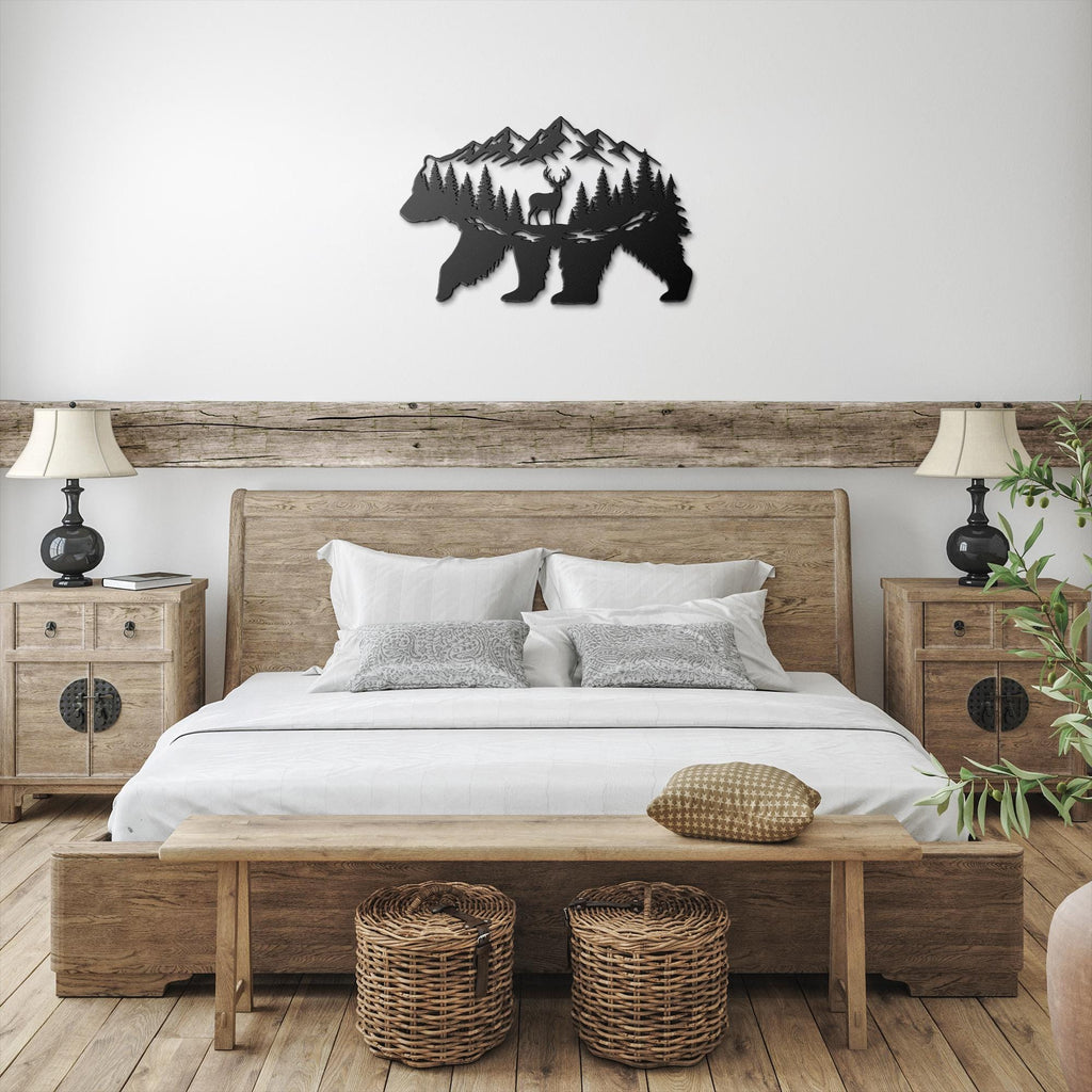 Mountain Bear Metal Wall Art: Wildlife Silhouette Cabin Decor
