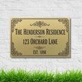 Custom Family Name Sign - Personalized Metal Plaque | Brass Style Durable Address Marker