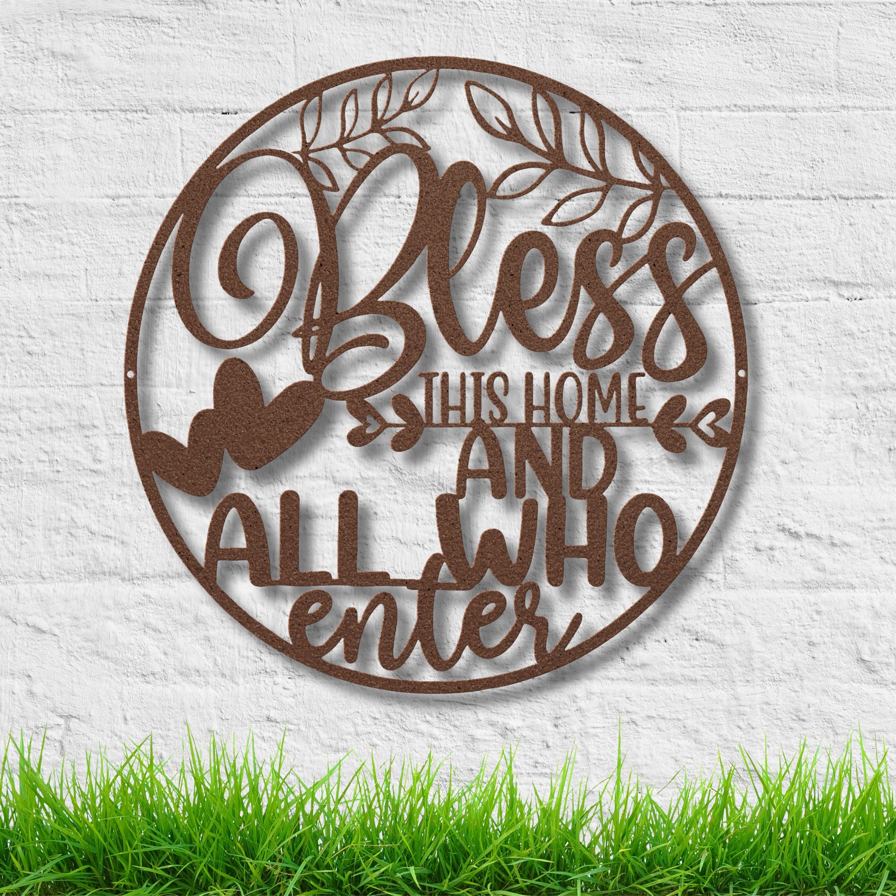 Bless This Home Metal Sign, Round Inspirational Wall Art