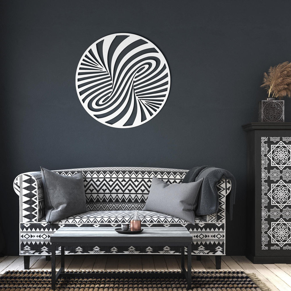 Abstract Swirl Metal Wall Art, Optical Illusion Sign, Black and White Spiral Decor, Geometric Modern Wall Hanging, Unique Housewarming Gift