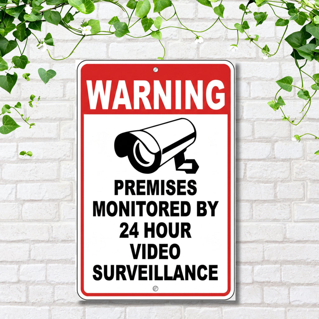 24 Hour Video Surveillance Sign, Security Warning Plaque, CCTV Monitored Sign