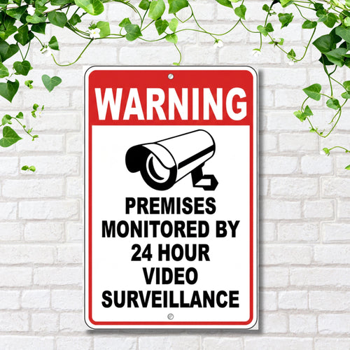 24 Hour Video Surveillance Sign, Security Warning Plaque, CCTV Monitored Sign
