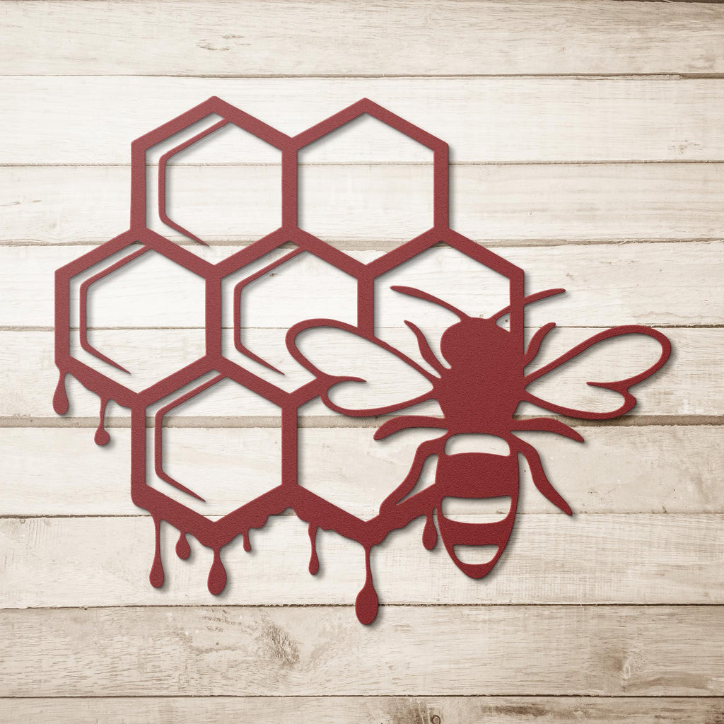 Honeycomb Bee Metal Wall Art, Dripping Honey Sign