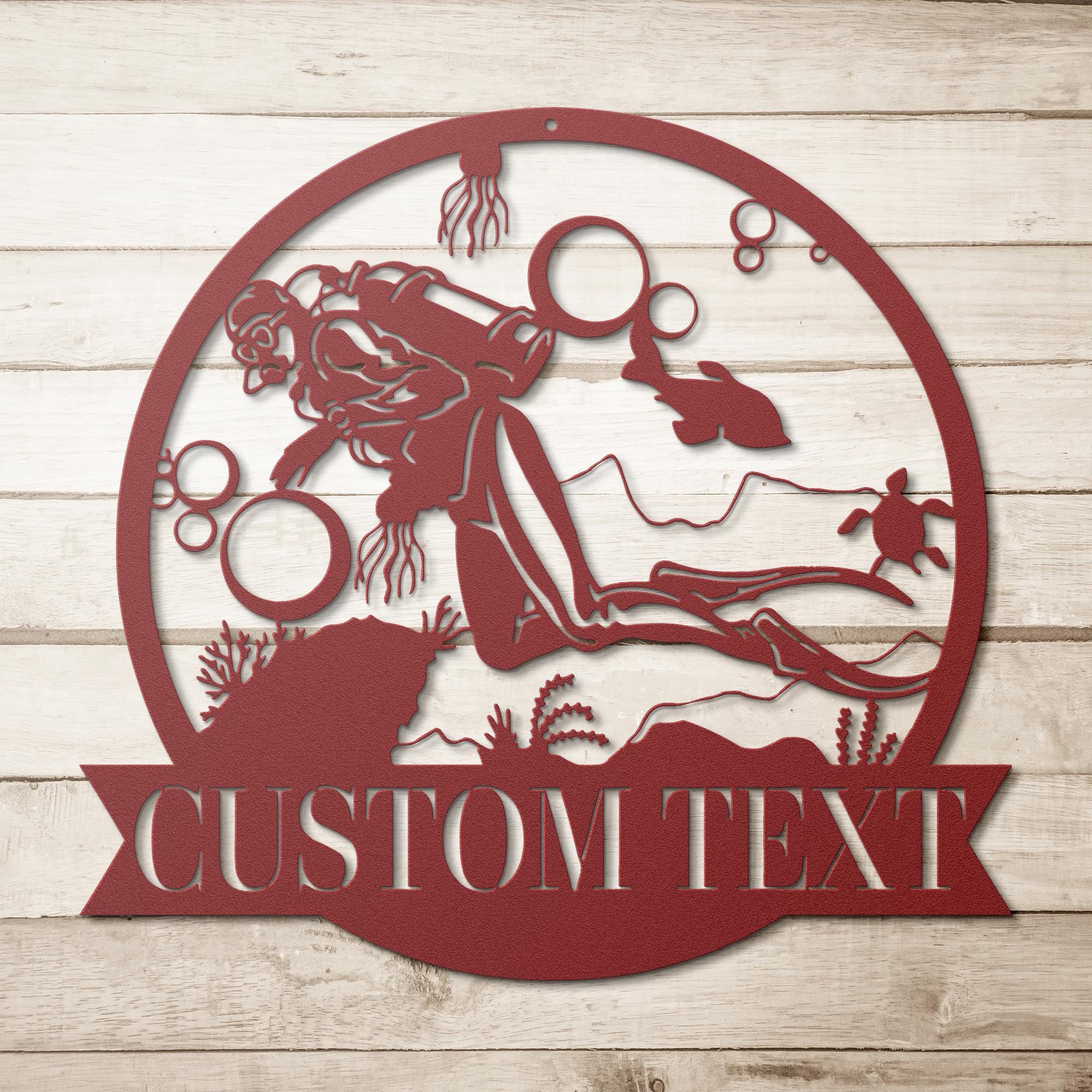 Personalized Scuba Diver Art - Custom Dive Sign | Ocean Wall Decor & Sea Turtle Gift