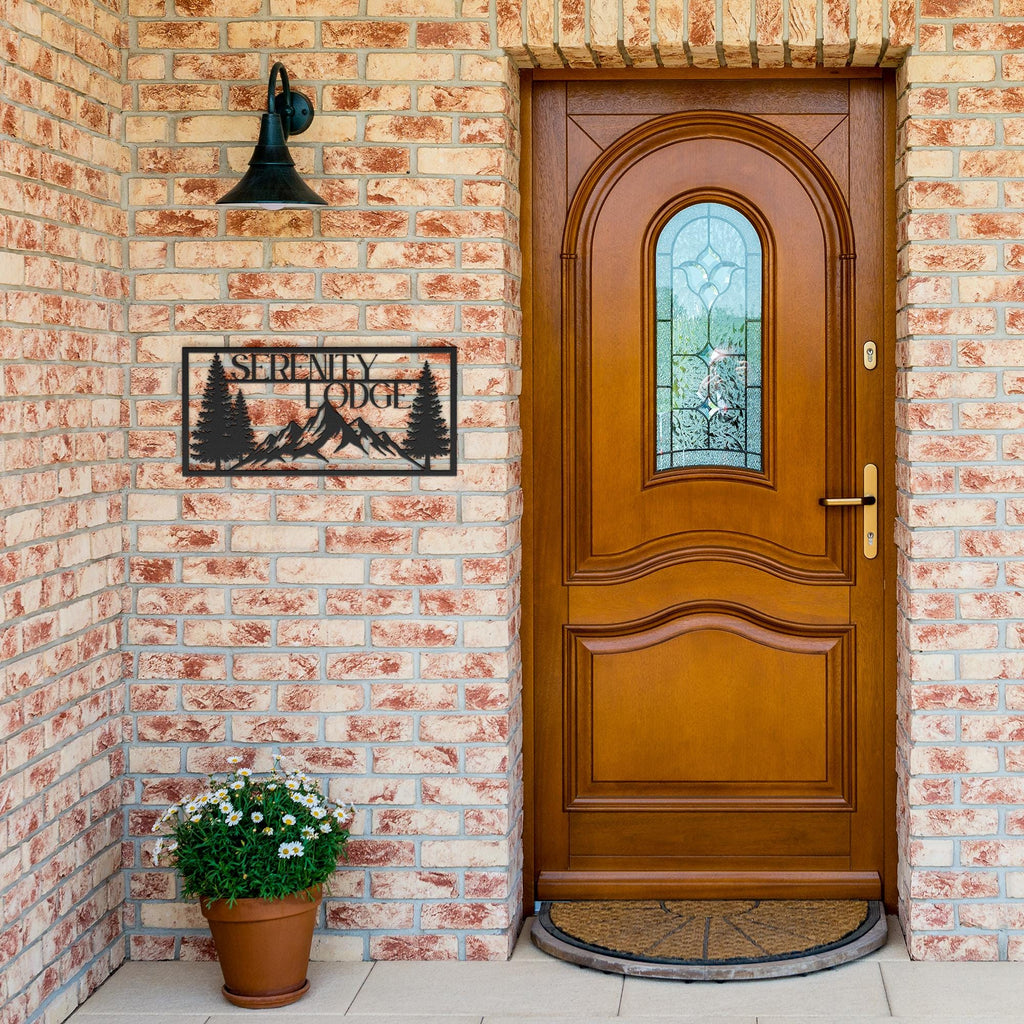 Custom Mountain Cabin Sign | Forest Tree Lodge Metal Art | Personalized Rustic Nature Die Cut Gift | Outdoor Retreat Decor