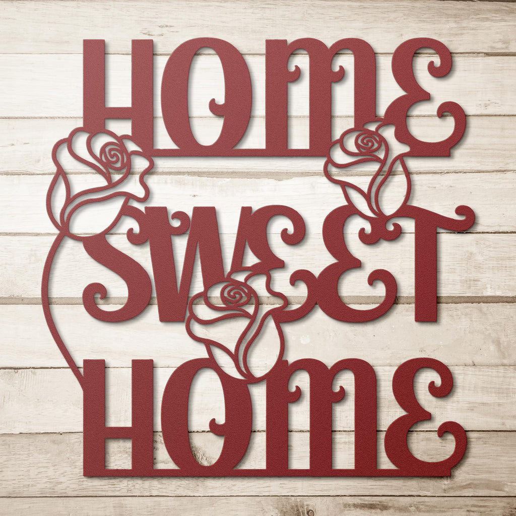 Home Sweet Home Metal Sign, Rose Flower Wall Art, Housewarming Gift, Entryway Decor, Floral Sign