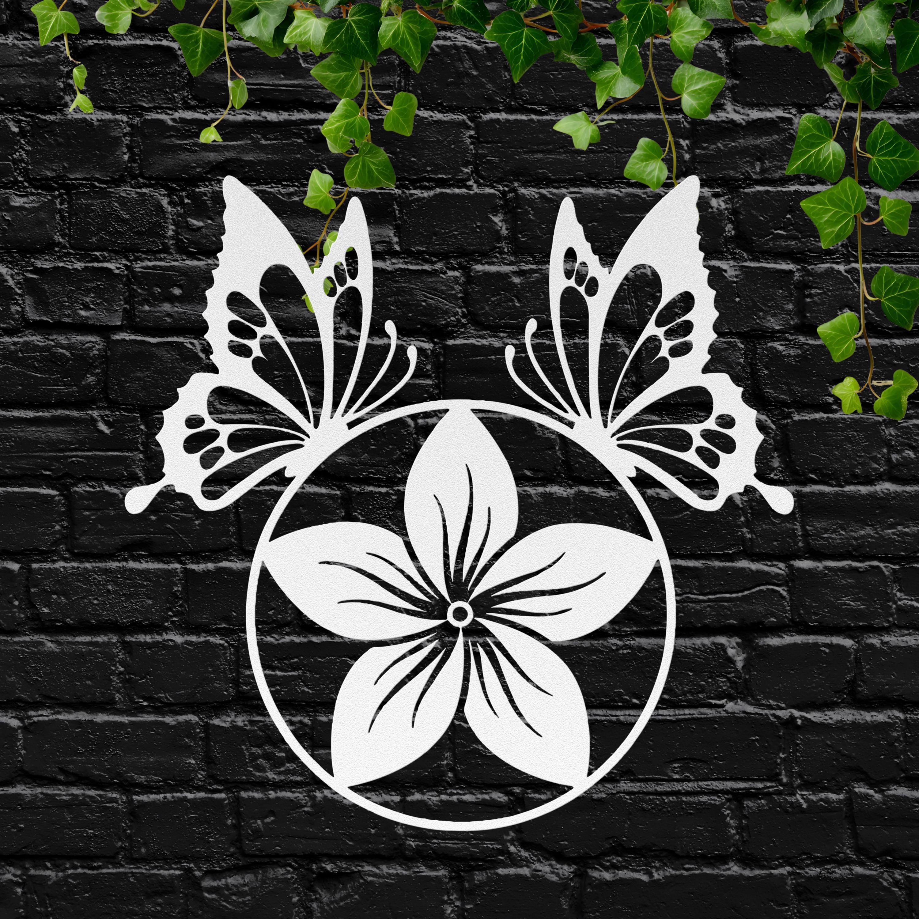 Butterfly and Flower Metal Art | Nature Die Cut Wall Sign | Minimalist Floral Decor | Spring Garden Insect Gift