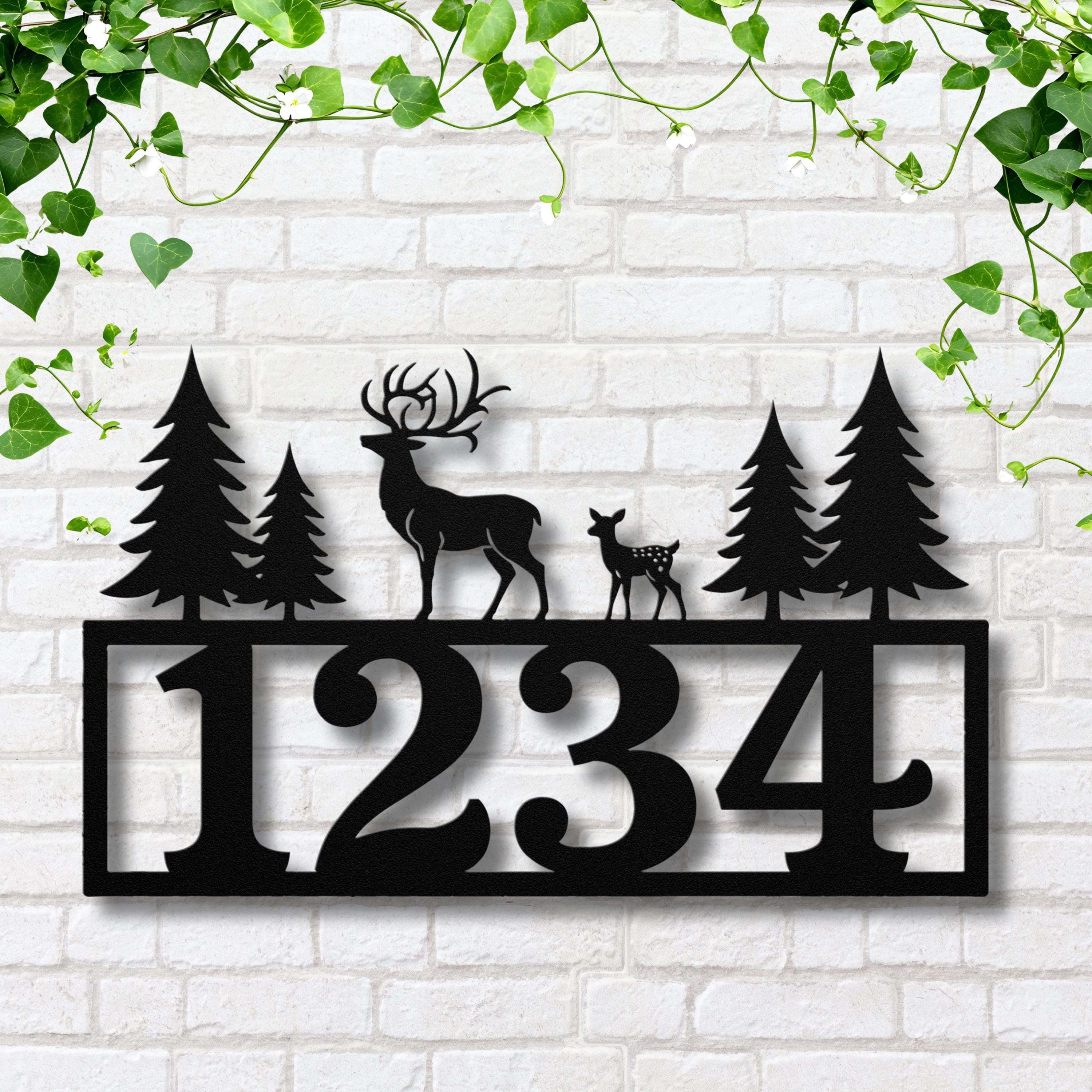 Deer and Forest Address Sign | Personalized House Number Plaque | Rustic Cabin Decor | Wildlife Metal Art | Nature Lover Gift