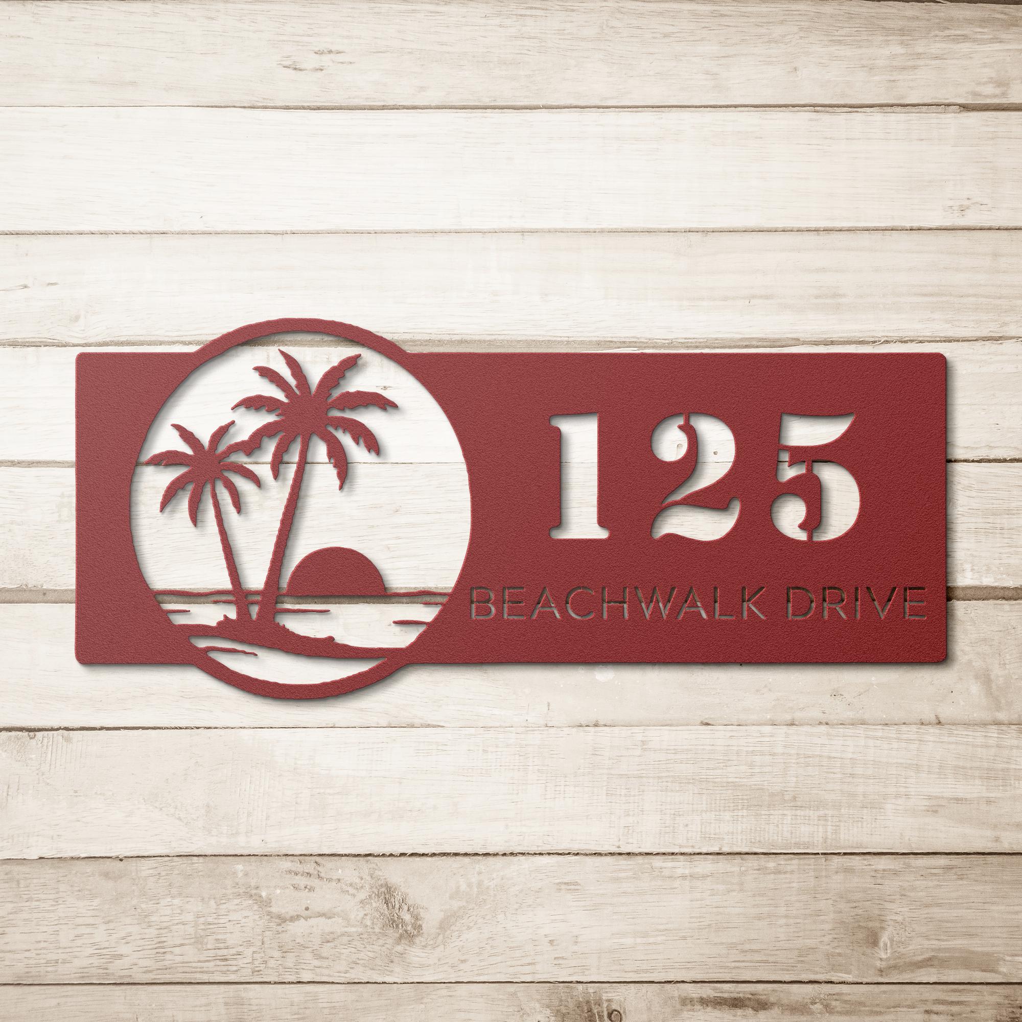 Personalized Palm Tree Address Metal Sign | Custom Number and Street Tropical Home Decor | Die-Cut Beach Gift