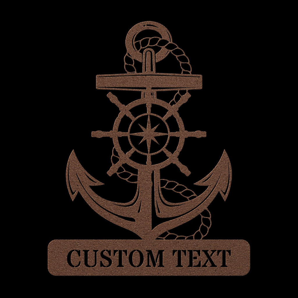 Personalized Captain's Wheel and Anchor Metal Sign, Custom Text, Nautical Gift, Sailor Gift