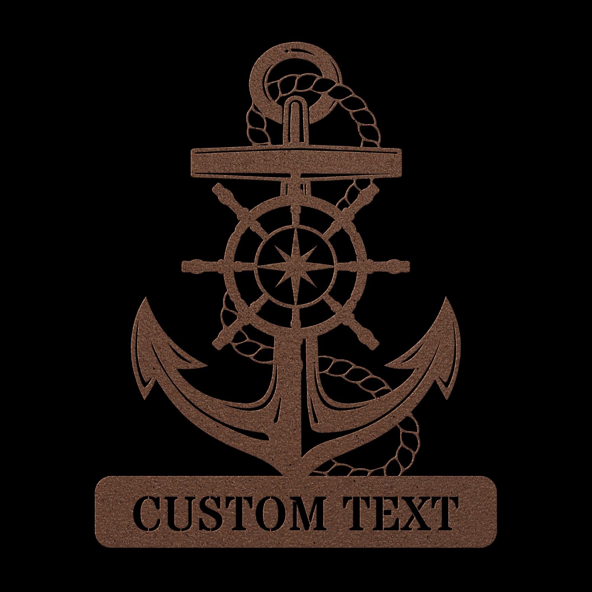 Personalized Captain's Wheel and Anchor Metal Sign, Custom Text, Nautical Gift, Sailor Gift