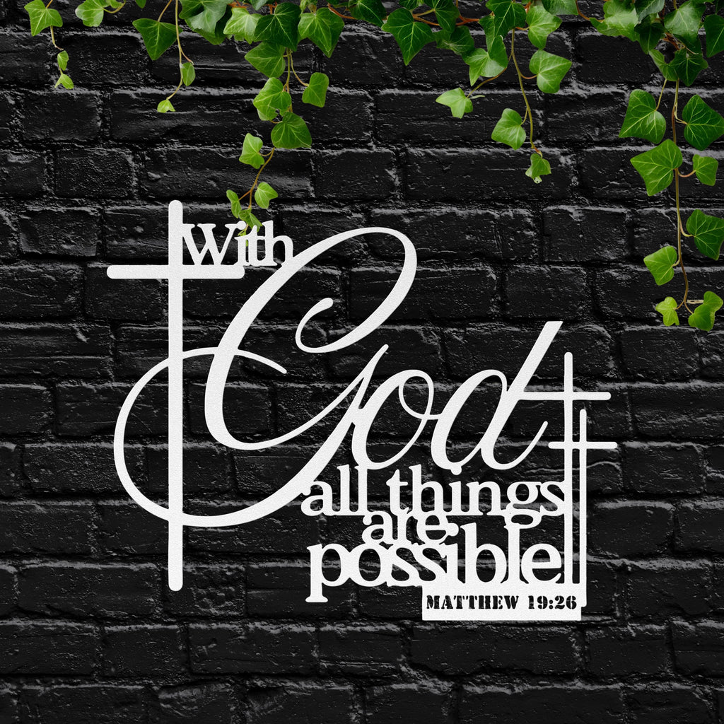 Metal Bible Verse Sign | Matthew 19:26 Scripture Metal Sign - Durable Steel Art