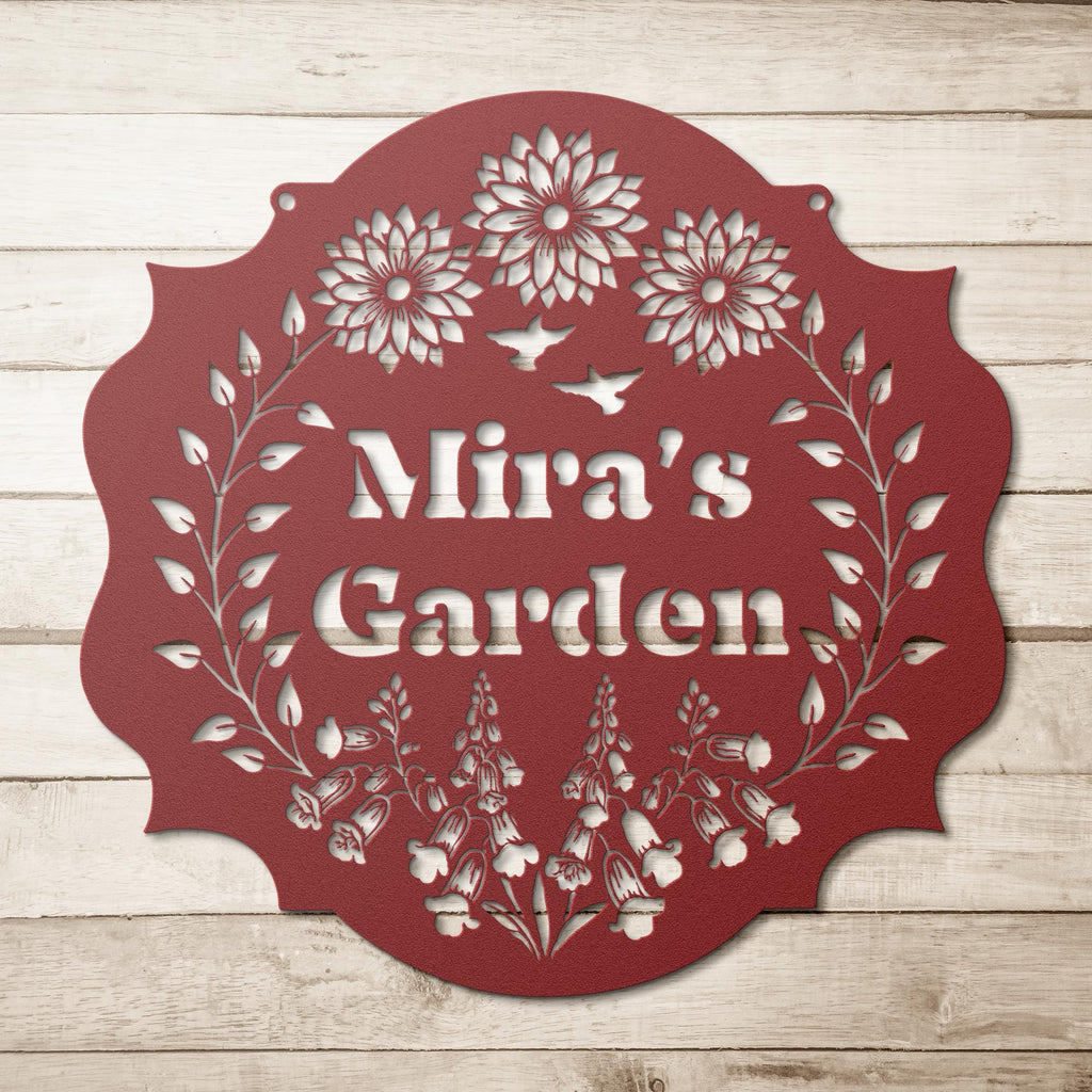Personalized Metal Garden Sign | Floral Name Welcome Plaque