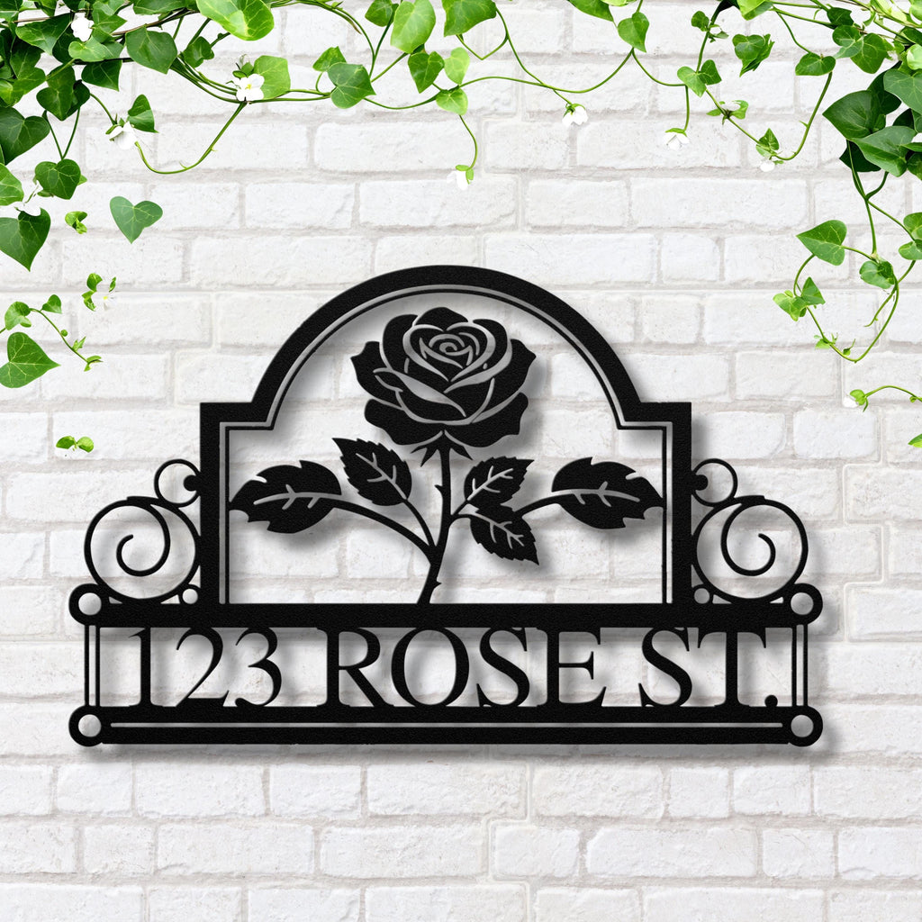 Custom Rose Metal House Number Sign, Personalized Address Plaque
