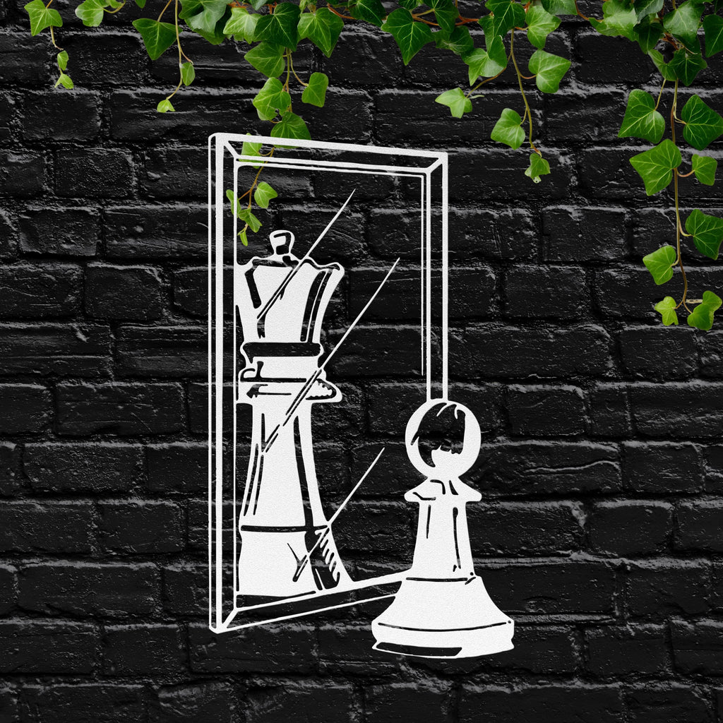 Motivational Chess Wall Art – Pawn Mirror Reflection Metal Chess Decor