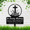 Personalized Cross Grave Marker, Flower Memorial Stake, Custom Remembrance Yard Sign