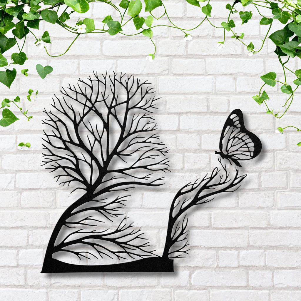 Tree of Life Wall Art – Custom Metal Garden Sign with Butterfly Nature Decor